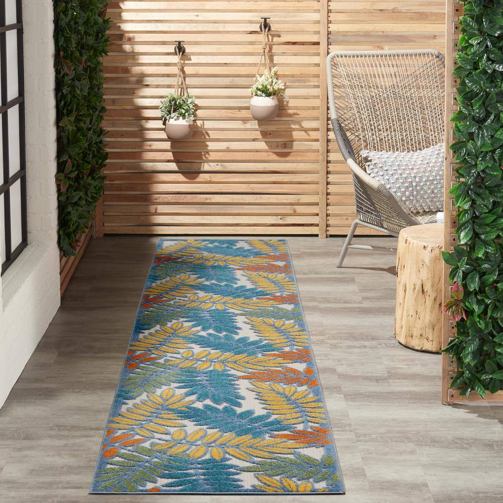 Ivory and Multicolor Floral Synthetic Runner Rug 2' x 6'