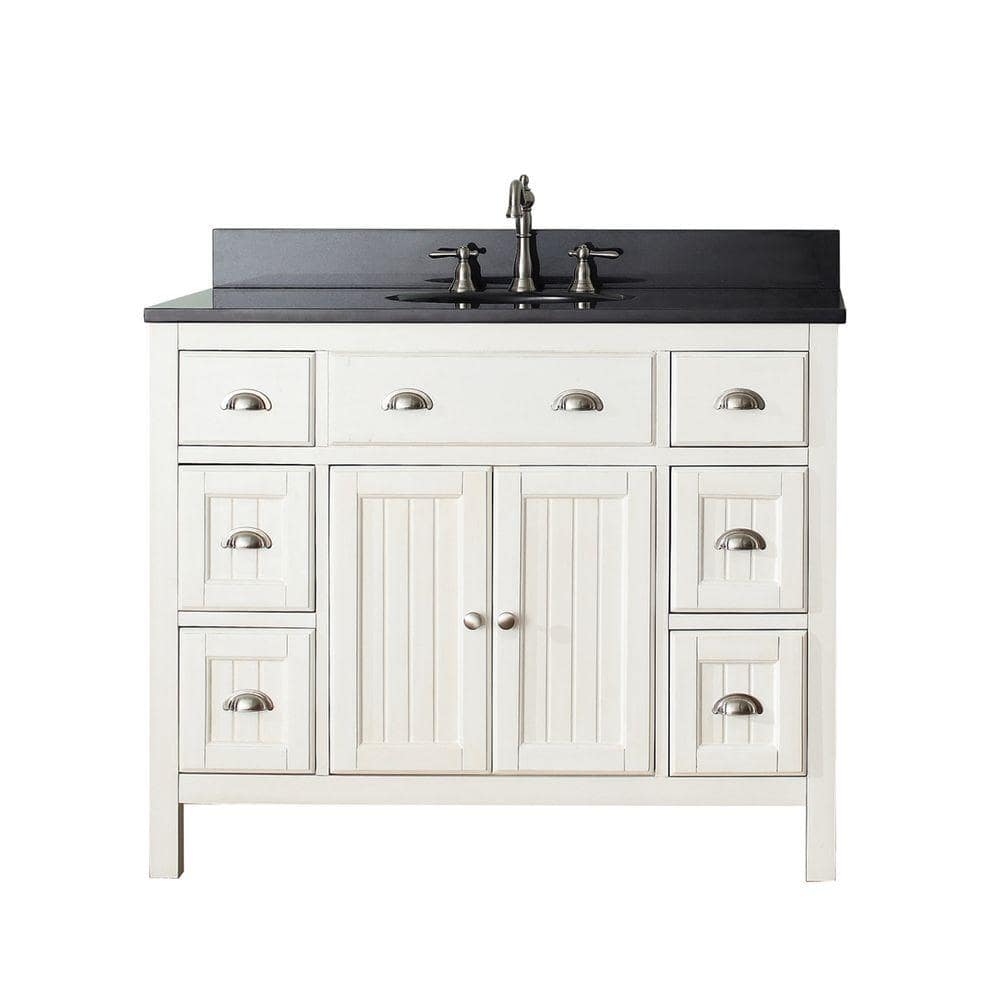 Avanity Hamilton 43 In W X 22 In D X 35 In H Vanity In French White With Granite Vanity Top In Black With White Basin Hamilton Vs42 Fw A The Home Depot