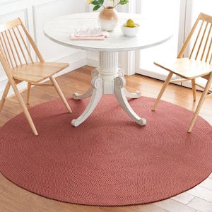 Braided Red Gold 3 ft. x 3 ft. Abstract Round Area Rug