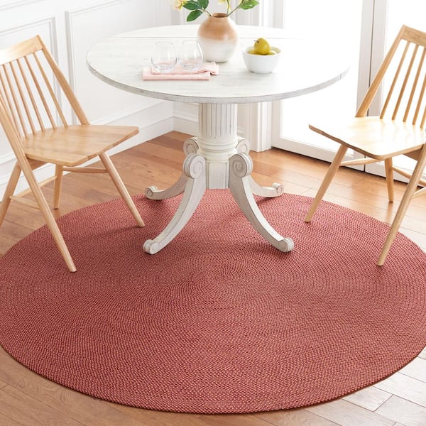 Braided Red Gold 4 ft. x 4 ft. Abstract Round Area Rug
