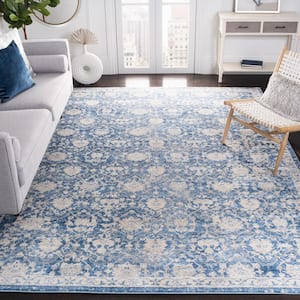 Brentwood Navy/Cream 11 ft. x 15 ft. Distressed Multi-Floral Border Area Rug