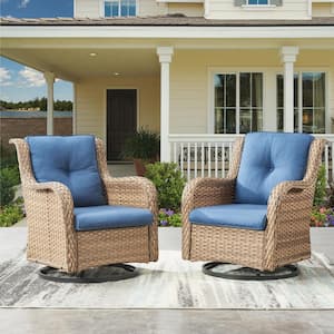 Carolina Wicker Outdoor Rocking Chair with Blue Cushions