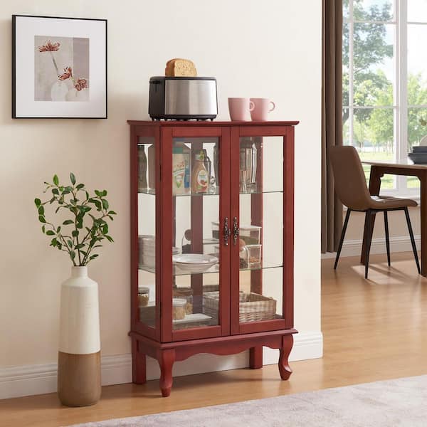 Fairfax Cherry Wood 43.5 in. Curio Display Cabinet with 2 Tempered Glass Doors and Adjustable Glass Shelves
