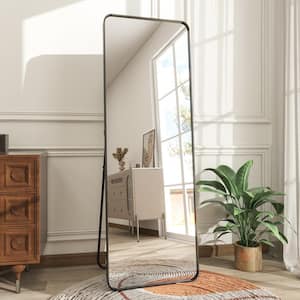 20 in. W x 64 in. H Rectangular Modern Black Aluminum Alloy Framed Rounded Full Length Mirror Standing Floor Mirror