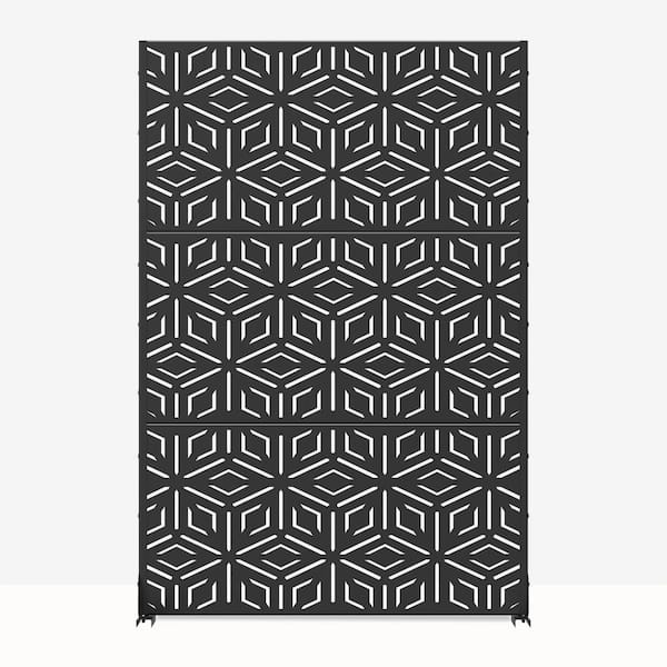 3.92 ft. x 6 ft. Outdoor and Indoor Freestanding Metal Flat Framed Privacy Screen, Fence Panels in Black
