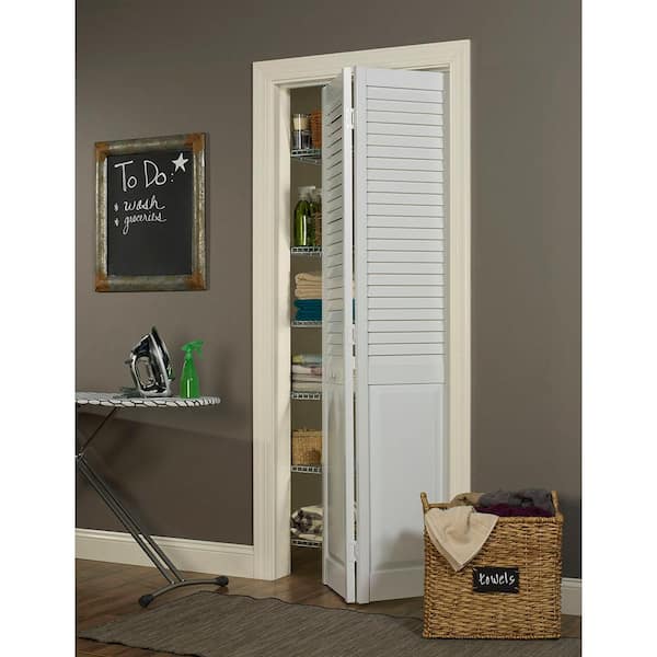 Pinecroft 64 in. x 80 in. Seabrooke Louver Over Panel White Hollow