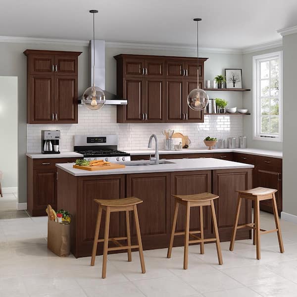 Benton Ready-to-Assemble 18x30x12 in. Flex Wall Cabinet with Shelves and Dividers in Amber