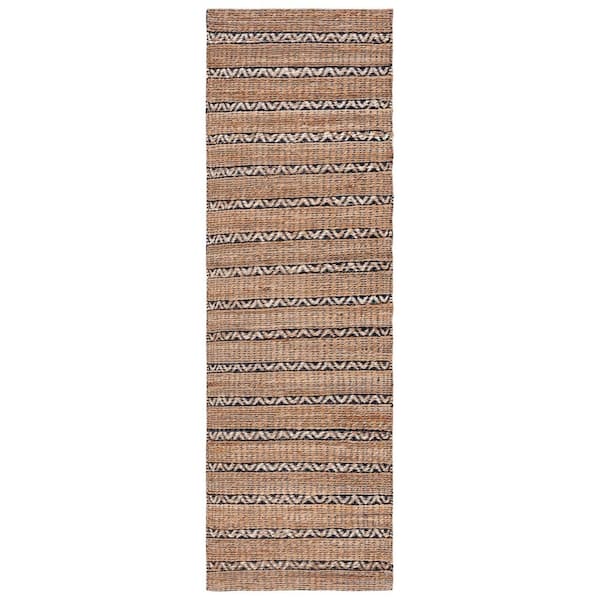 Natural Fiber Navy/Beige 2 ft. x 8 ft. Striped Woven Runner Rug
