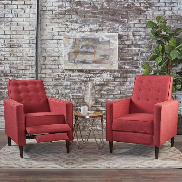 Noble House Mervynn Modern Red Polyester Club Chair Recliners (Set of 2)