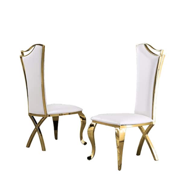 Best Quality Furniture Tony White Faux Leather Gold Stainless Steel Legs Dining Chairs (Set of 2)