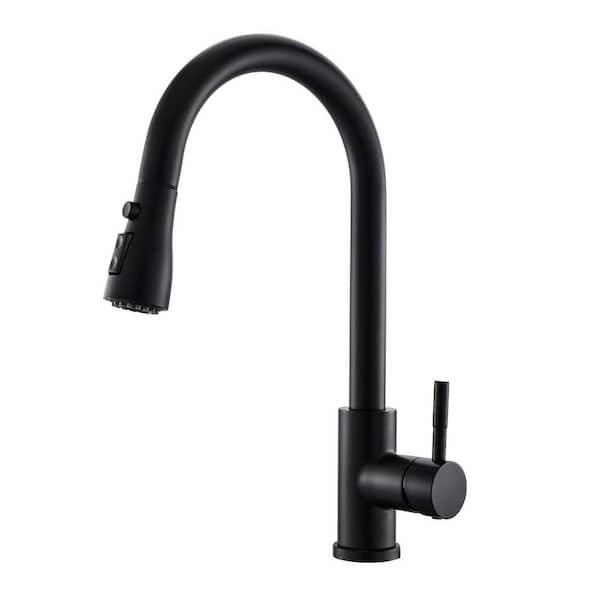Matte Black 14 in. H Pull Down Sprayer Kitchen Faucet with Advanced Spray 360° Spout Swivel Sink Faucet