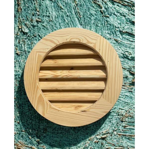 18 in. x 18 in. Round Pine Wood Built-in Screen Vent with 1 x 4 Trim Gable Vent