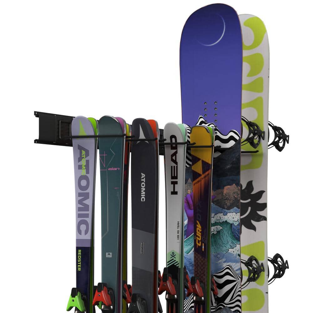 Heavy-Duty Black Steel Wall-Mounted Ski and Snowboard Rack