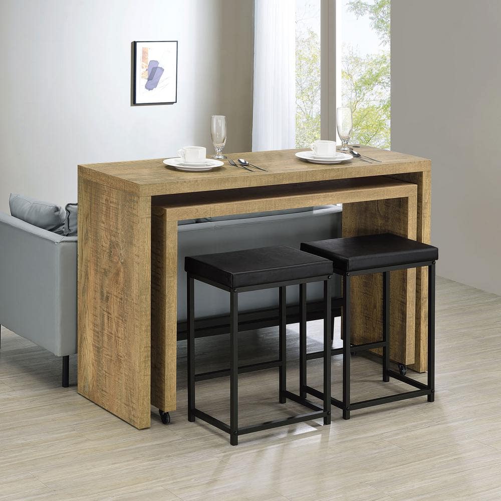 Mango Brown Industrial Rectangular Pub Table Set with 2 Chairs