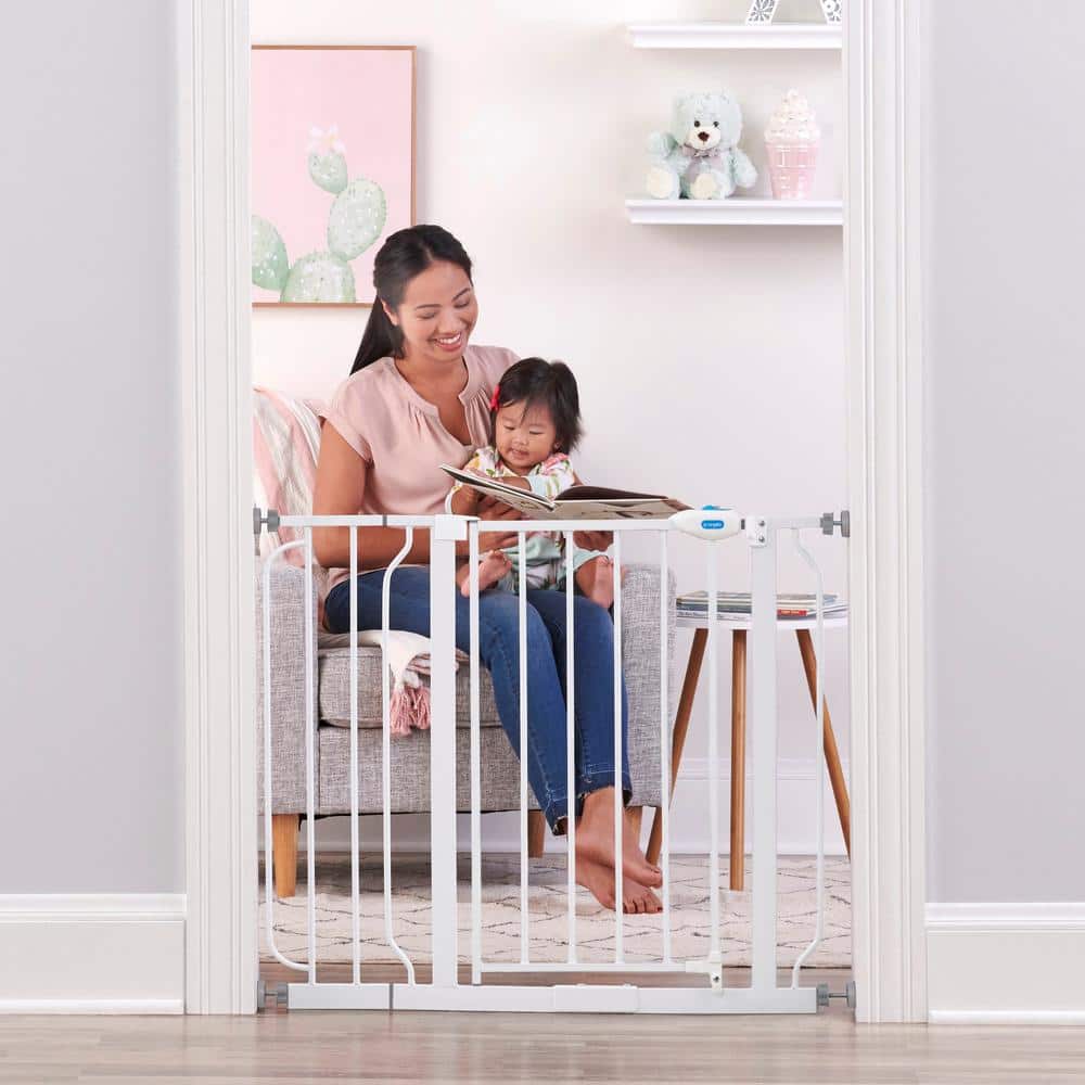 White Metal Expandable Baby Gate with Walk Through Door