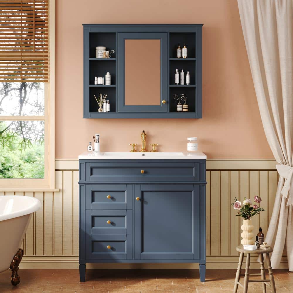 36 in. W x 18 in. D x 33 in. H Single Sink Freestanding Bath Vanity in Blue