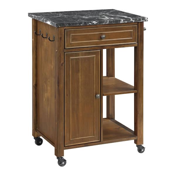 Fairmont Kitchen Cart With Faux Marble Top and Oak Finish Wood
