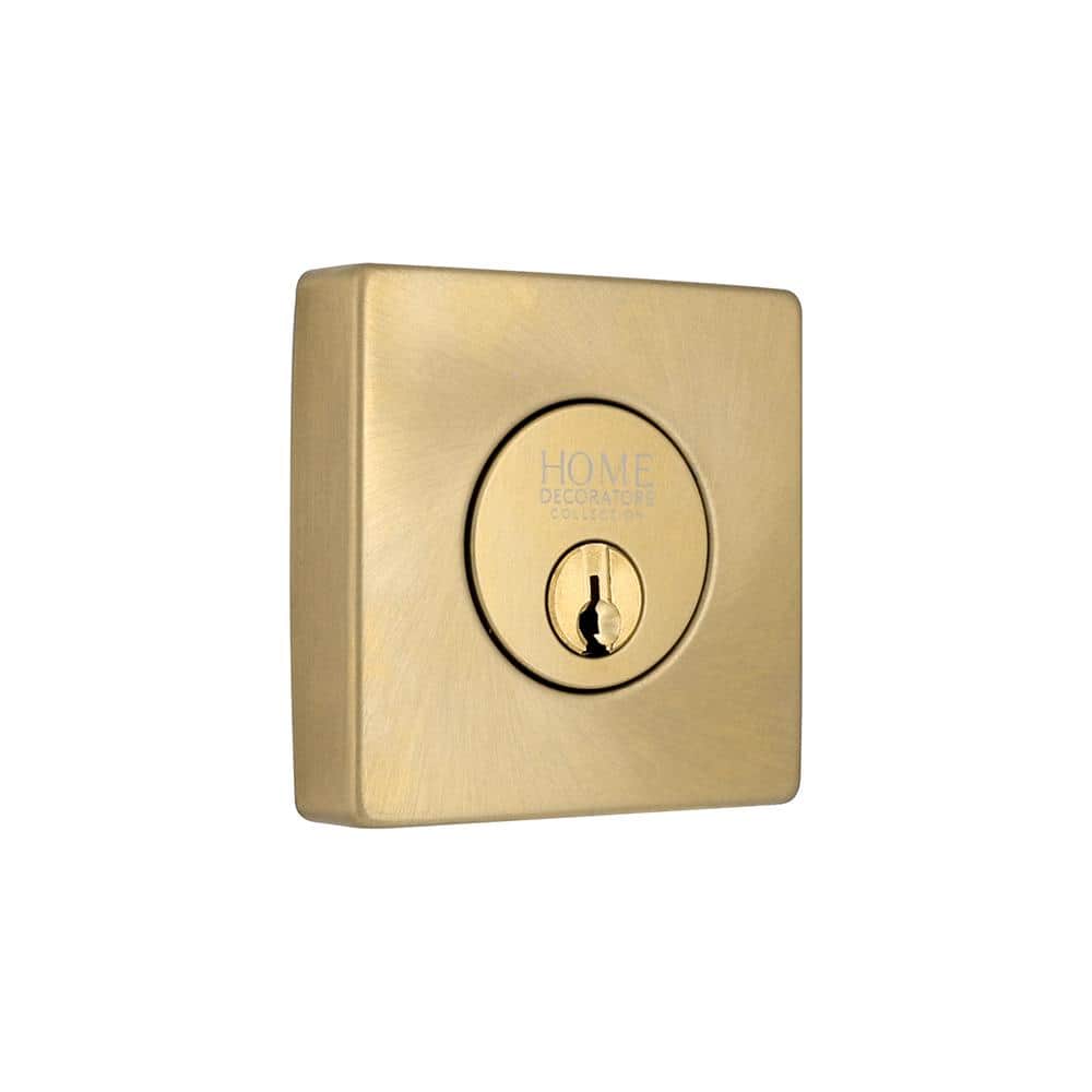 Square Brushed Gold Single Cylinder Deadbolt Featuring Dual Keyway