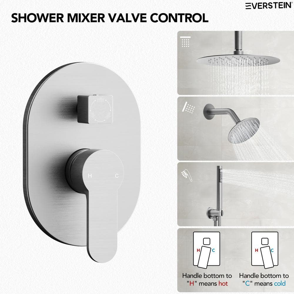 Brushed Nickel Dual Shower Head System with Handheld Spray