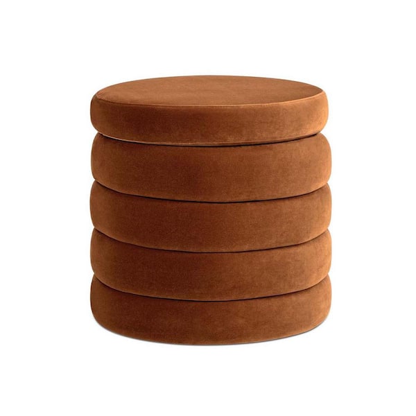 Jennifer Taylor Fuji 19 in. Oversized Round Storage Ottoman, Burnt Orange Performance Velvet