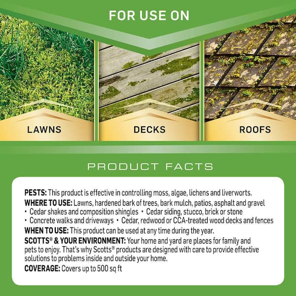 Scotts - MossEx 3-in-1 Ready Spray, 32 fl. oz., Kills Moss, Algae and Lichens, Fast Acting, Use on Lawns, Roofs, and Patios