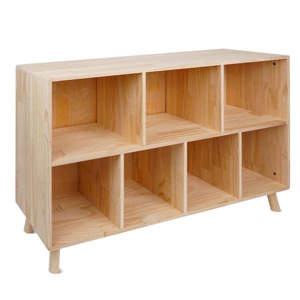 Pine Wood 7 Cube Bookshelf, 45.0"L x 28.5" H Storage Organizer for Books/Toys/Home, Modern Wooden Bookcase for Home/Offi