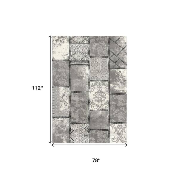 7 X 9 Gray and Ivory Damask Power Loom Area Rug