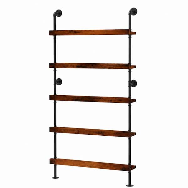 5-Tier Industrial Pipe Wall Mounted Wine Rack Floating Bar Shelf Holds 40 Bottles, 31.5 in. W x 79 in. H