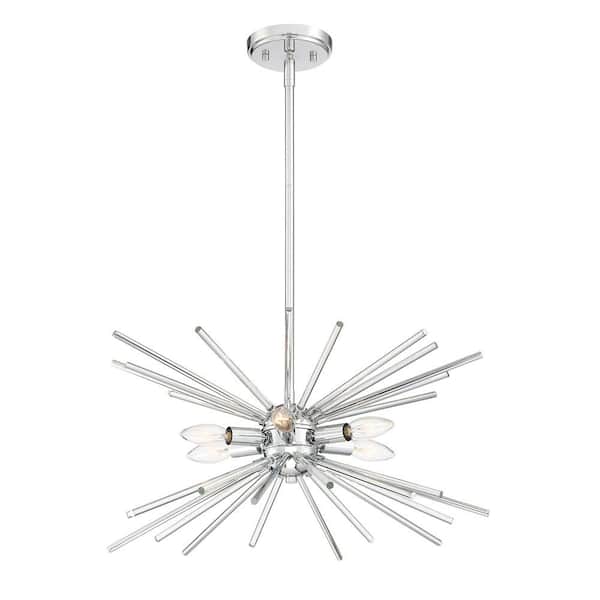 Amelia 60-Watt 6-Light Chrome Pendant with Glass Rods