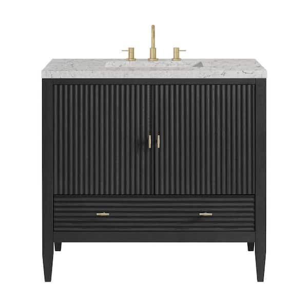 James Martin Vanities Myrrin 36.0 in. W x 23.5 in. D x 34.06 in. H Single Bathroom Vanity Carbon Oak and Eternal Jasmine Pearl Quartz Top