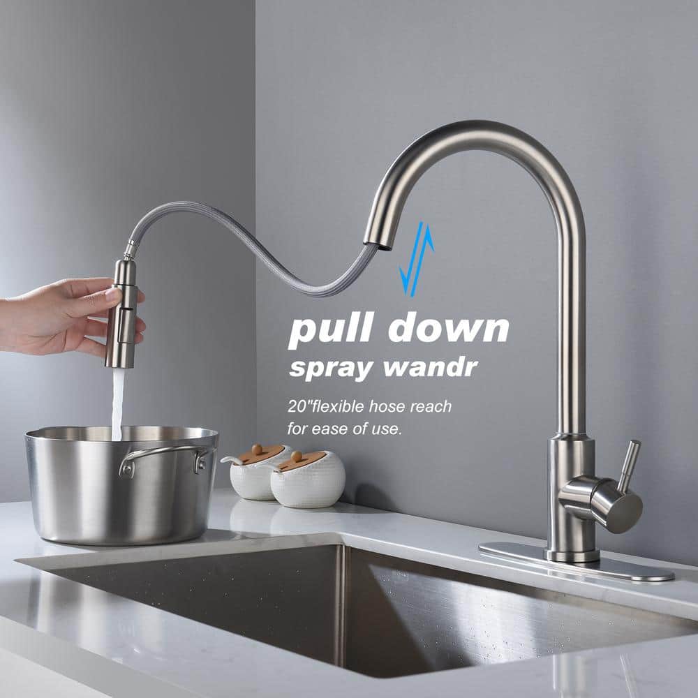 Brushed Nickel Stainless Steel Pull Down Touch Kitchen Faucet