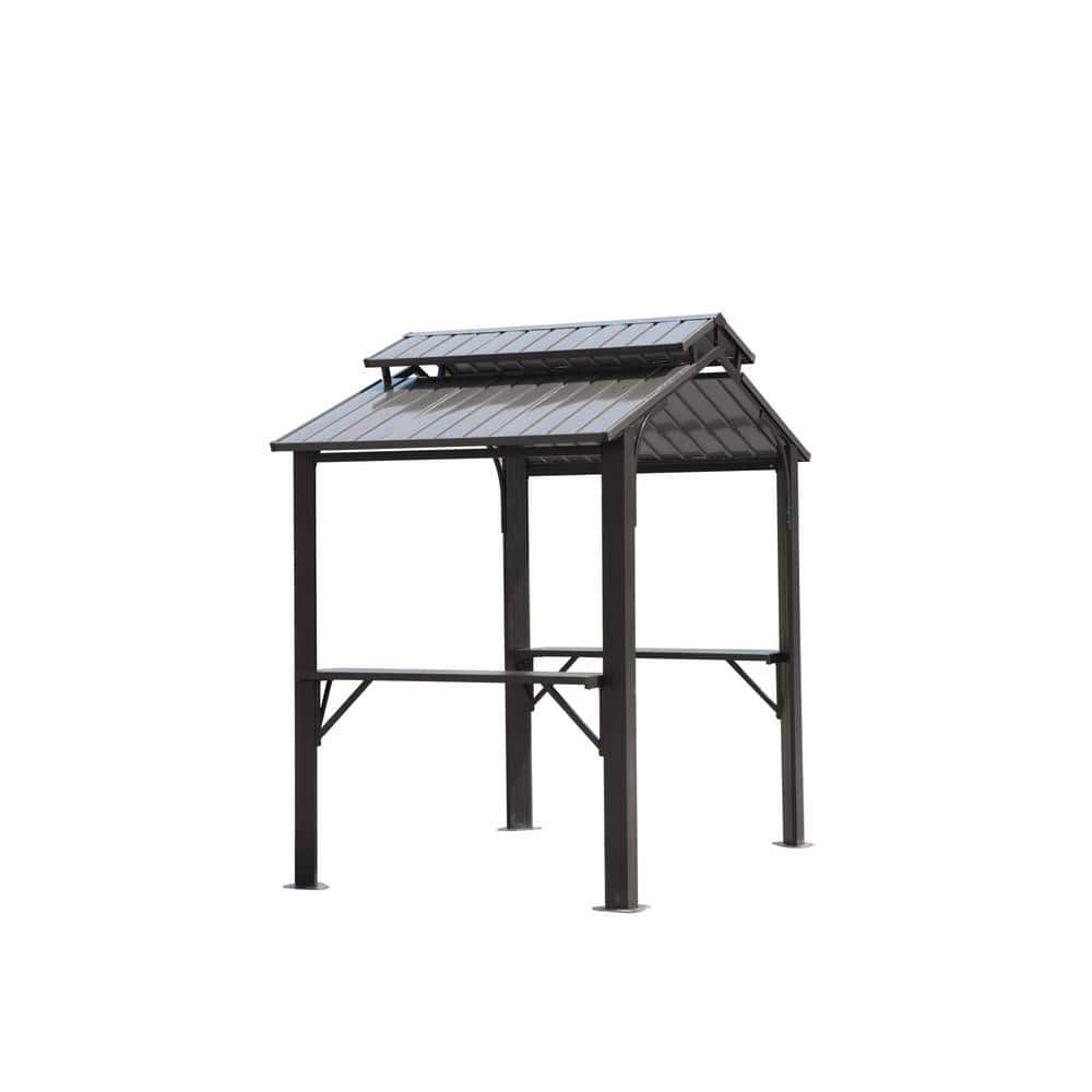 8 ft. x 5 ft. Gray Hardtop Outdoor BBQ Gazebo with Galvanized Steel Double Roof, 2 Side Shelves and Ceiling Hook price history on PriceWatchPro