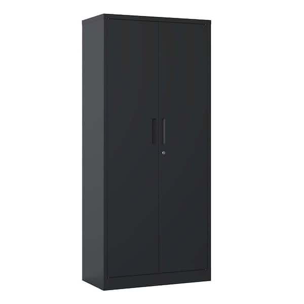 4-Tier 72"H Metal Heavy-Duty Garage Storage Cabinet, Black Tool Steel Locking Cabinet with Doors