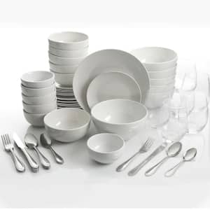 All U Need 60-Piece White Ceramic Dinnerware Combo Set with Drinkware and Flatware