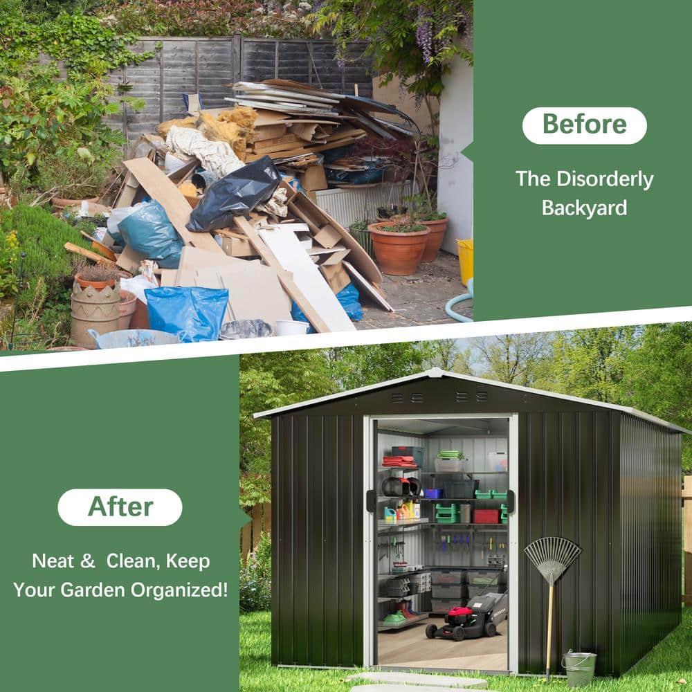HOGYME 8'x12' Black Galvanized Steel Outdoor Storage Shed