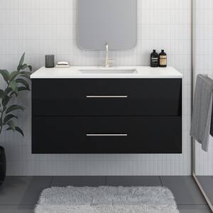 Napa 48" W x 22" D 21-3/8" H Single Sink Bathroom Vanity Wall Mounted in Glossy Black with White Quartz Countertop