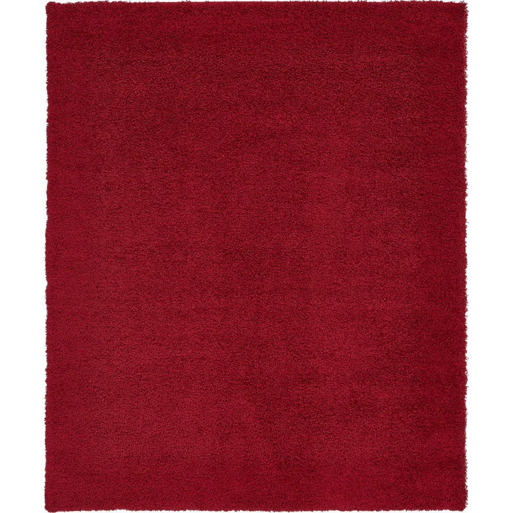 Unique Loom Solid Shag Cherry Red 8 ft. x 10 ft. Area Rug 3136665 - The ...