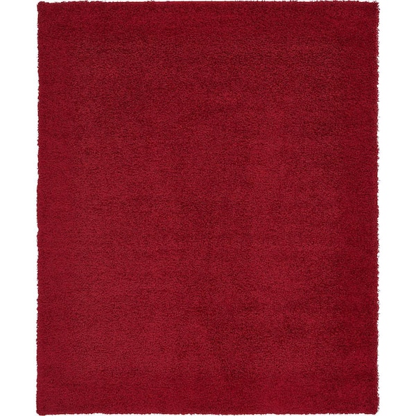 Unique Loom Solid Shag Cherry Red 8 ft. x 10 ft. Area Rug