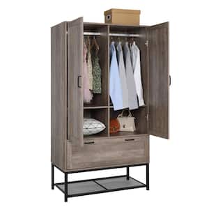 Brown Wood 38 in. Armoire with Drawers