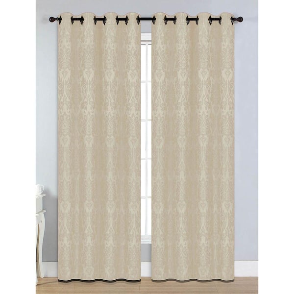 Window Elements Semi-Opaque Veronica Jacquard Extra Wide 84 in. L Grommet Curtain Panel Pair, Beige (Set of 2)