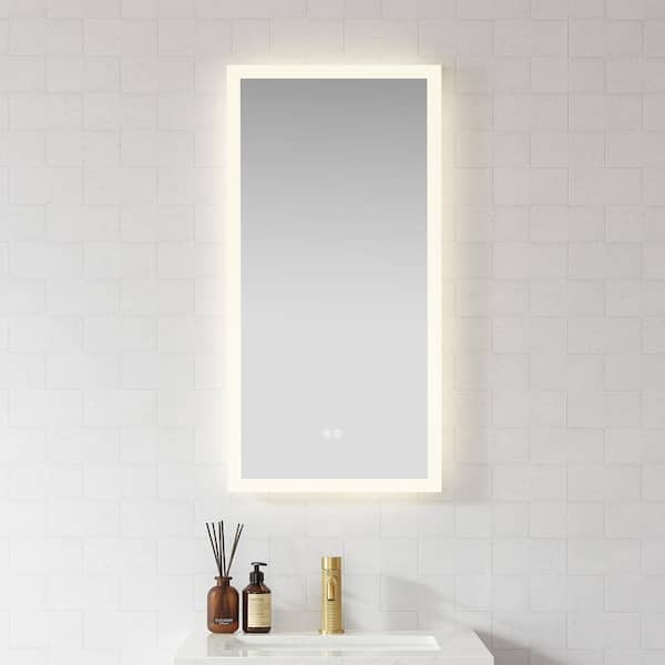 ROSWELL Beijing 18 in. W x 40 in. H Rectangular Acrylic Frameless LED Wall Bathroom Vanity Mirror in White