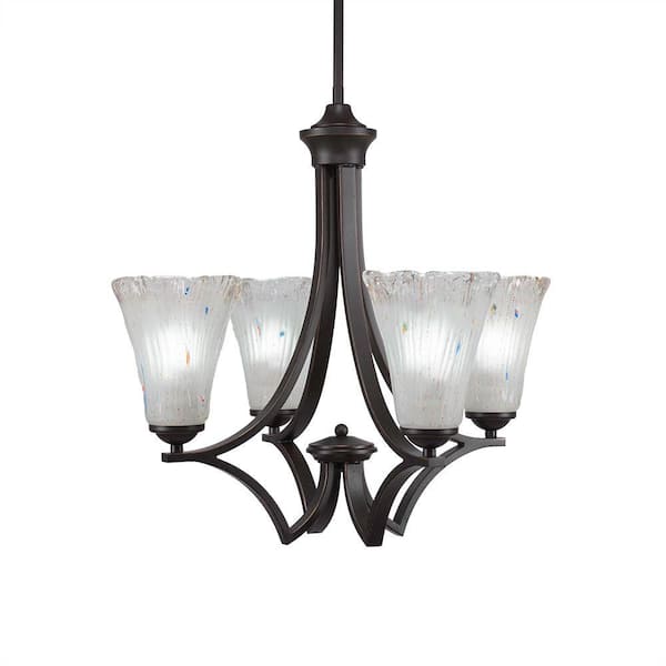 Unbranded Clevelend 4-Light Dark Granite Round Chandelier with 5.5 in. Fluted Frosted Crystal Glass Shades, No bulbs included