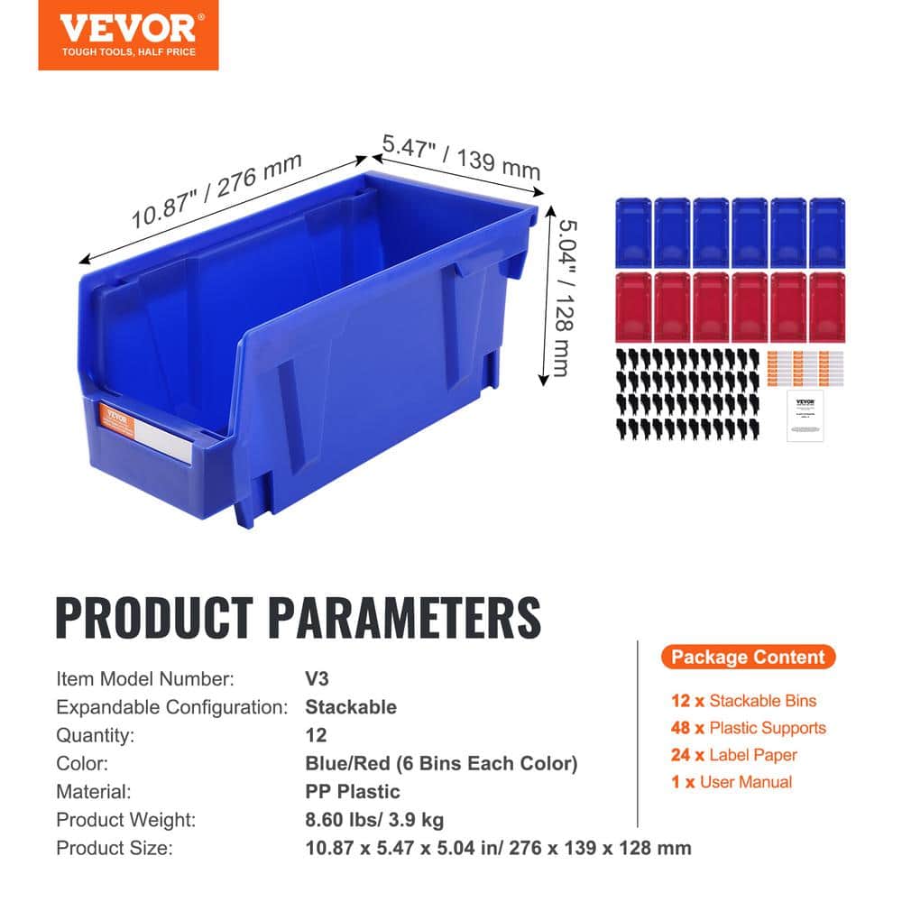 Blue and Red Stackable Plastic Storage Bins for Kids
