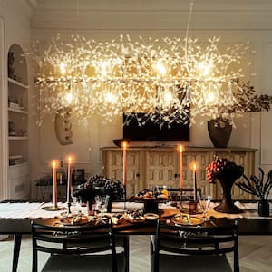 Eli 12-Light Dimmable Gold Linear Starburst Chandelier with 83 Crystal Strands