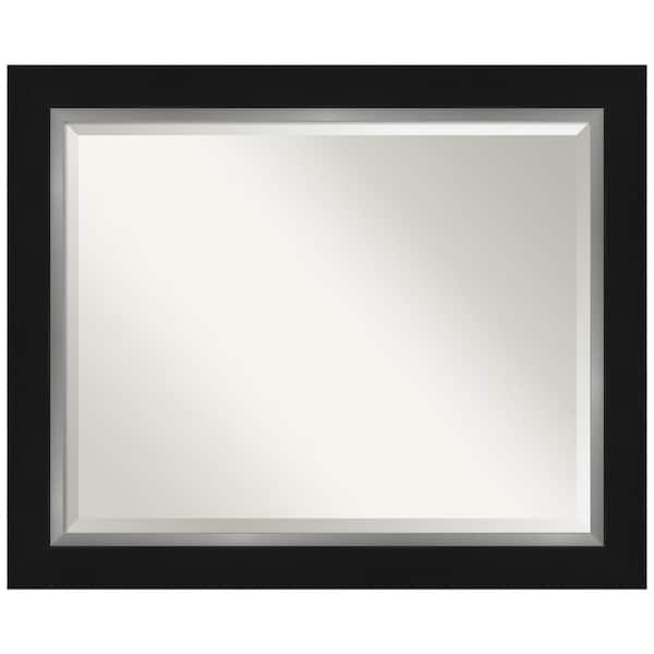 Amanti Art Eva 33.5 in. x 27.5 in. Modern Rectangle Framed Black Silver Wall Mirror