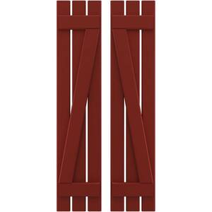 11-1/2 in. W x 60 in. H Americraft 3-Board Exterior Real Wood Spaced Board and Batten Shutters with Z-Bar in Pepper Red
