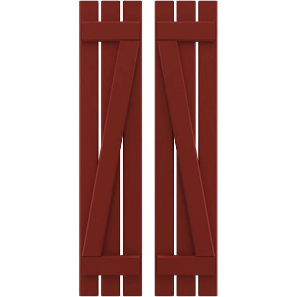 Ekena Millwork 11-1/2 in. W x 65 in. H Americraft 3-Board Exterior Real Wood Spaced Board and Batten Shutters with Z-Bar in Pepper Red