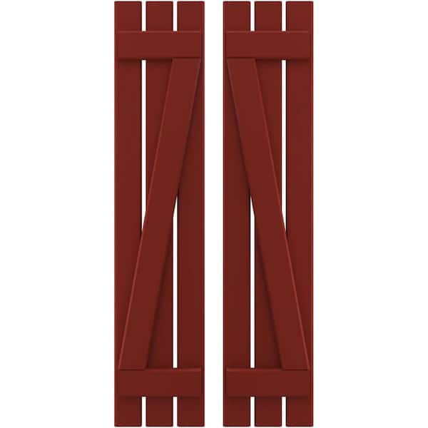 Ekena Millwork 11-1/2 in. W x 69 in. H Americraft 3-Board Exterior Real Wood Spaced Board and Batten Shutters with Z-Bar in Pepper Red