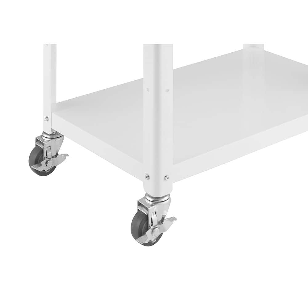 White Powder-Coated Metal Utility Cart with Adjustable Shelf