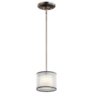 Tallie 1-Light Antique Pewter Transitional Shaded Kitchen Mini Pendant Hanging Light with Organza Shade